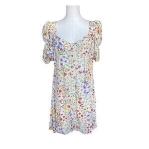 Zara Y2K Floral Babydoll Mini Dress Size XL Puff Sleeve Cottagecore Peasant Boho